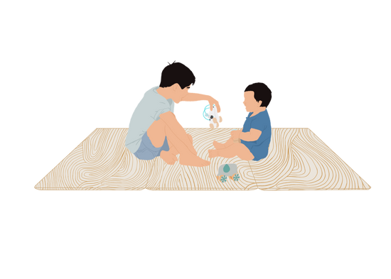illustration de deux enfants qui jouent sur le tapis de jeu xl oasis