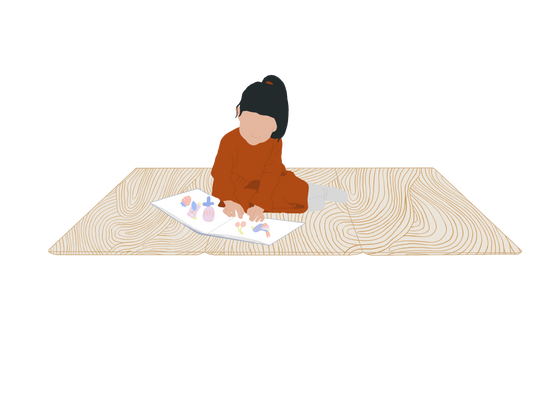 illustration d'une petite fille qui lit sur le tapis de jeu xl oasis